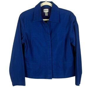 Chico's Royal Blue Classic Elegant Pin Tuck Hidden Button Blazer Jacket Size 1